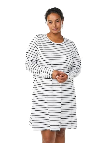 Zizzi Damen Große Größen Nachthemd Baumwolle Langarm Größen 42–64 Gr L White W. Black von Zizzi