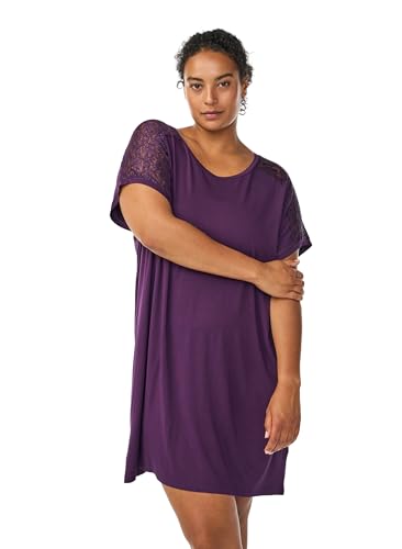 Zizzi Damen Große Größen Nachthemd Spitze Viskose Größe 42–60 Gr XL Purple Pennant von Zizzi