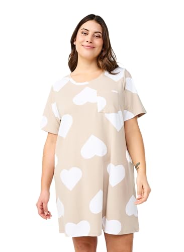 Zizzi Damen Große Größen Nachtwäsche Shirt Modal Herzen Größe 42–60 Gr XXL Doeskin W. Hearts von Zizzi