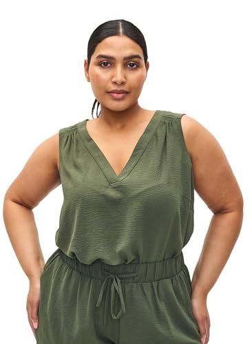 Zizzi Damen Große Größen Oberteil Ärmellos Smock V-Ausschnitt Größen 42–60 Gr XL Thyme von Zizzi