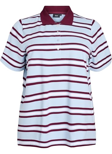 Zizzi Damen Große Größen Poloshirt Kurzarm Baumwolle Größe 42 60 Gr L Niagara Mist Stripe von Zizzi