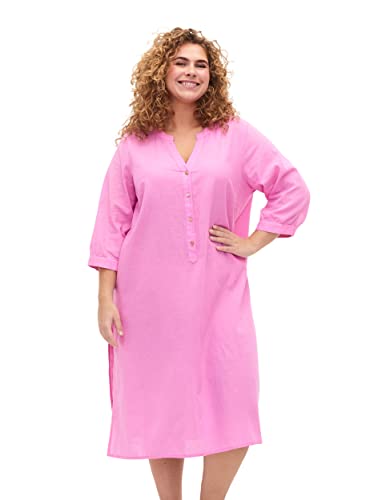 Zizzi Damen Große Größen Shirt Kleid 3/4 Ärmel Baumwolle Größe 42-44 Begonia Pink von Zizzi