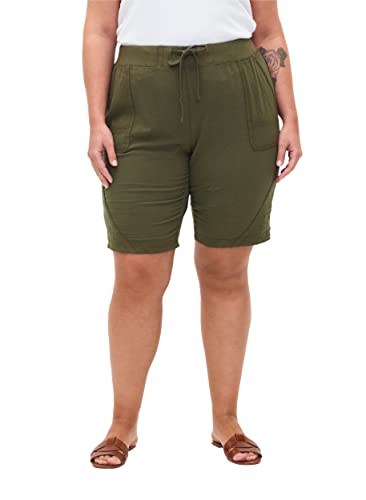 Zizzi Damen Große Größen Shorts Baumwolle Taschen Gr 50-52 Ivy Green von Zizzi