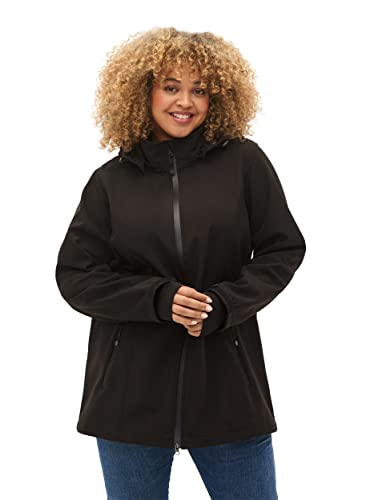 Zizzi Damen Große Größen Softshell Jacke Kurz Kapuze Gr 42-44 Black von Zizzi