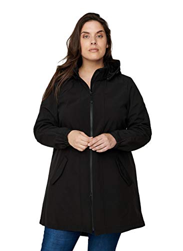 Zizzi Damen Große Größen Softshell Jacke mit Kapuze und Reißverschluss Gr 54-56 Black solid von Zizzi