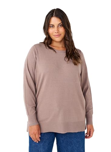 Zizzi Damen Große Größen Strickbluse Lange Ärmel Rundhals Größe Gr XXL Desert Taupe Mel. von Zizzi
