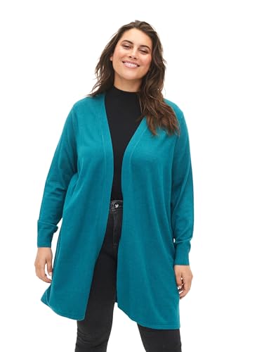 Zizzi Damen Große Größen Strickjacke Rippstrick Lange Ärmeln Größe 42-44 Deep Lake Mel. von Zizzi