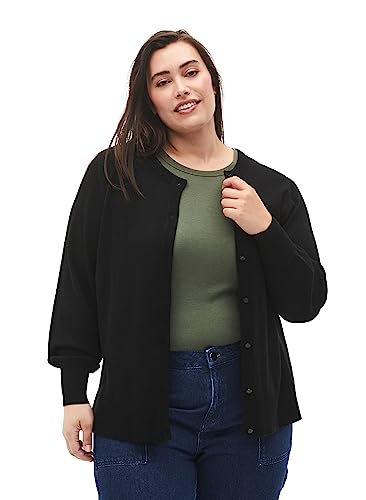 Zizzi Damen Große Größen Strickjacke Strickwaren Viskose Knöpfe Größe 42-44 Black von Zizzi