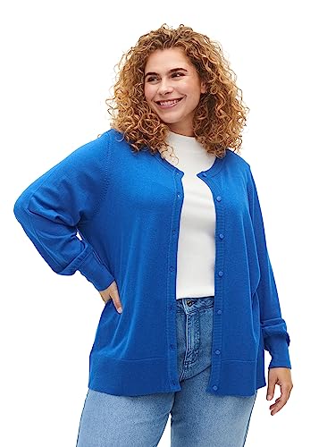 Zizzi Damen Große Größen Strickjacke Strickwaren Viskose Knöpfe Größe 42-44 Princess Blue von Zizzi