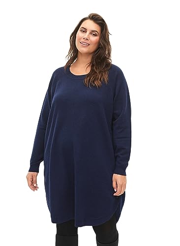 Zizzi Damen Große Größen Strickkleid Rundhalsausschnitt Knöpfe Größe 42-44 Navy Blazer Mel. von Zizzi
