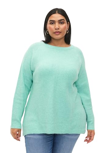 Zizzi Damen Große Größen Strickpullover Runder Hals Melange Größe 46-48 Cabbage/White von Zizzi