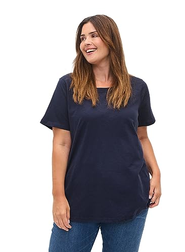 Zizzi Damen Große Größen T-Shirt 2er-Pack Baumwolle Basic Gr. 42-44 Navy B/B White von Zizzi