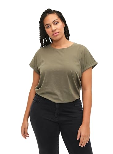 Zizzi Damen Große Größen T-Shirt 2er-Pack Baumwolle Rundhalsausschnitt Gr 46-48 Dusty Olive/Black von Zizzi