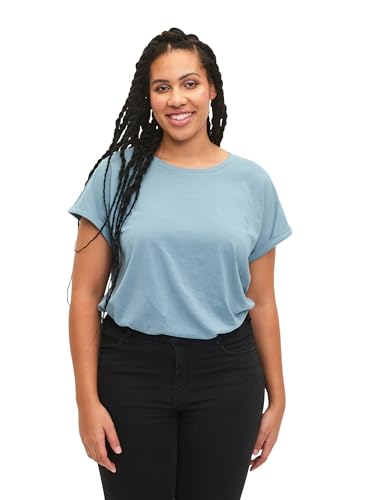 Zizzi Damen Große Größen T-Shirt 2er-Pack Baumwolle Rundhalsausschnitt Gr 46-48 Smoke Blue/Black von Zizzi