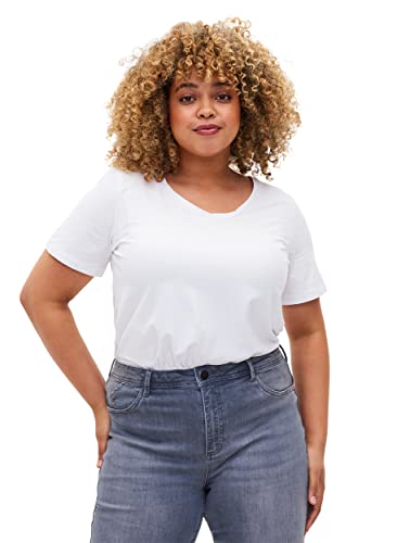 Zizzi Damen Große Größen T-Shirt Basic Baumwolle Kurzarm Kurze Ärmel Gr. 42-44 Bright White von Zizzi