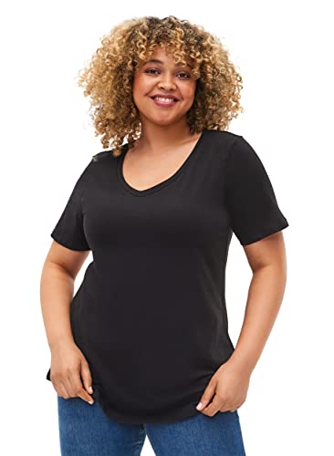 Zizzi Damen Große Größen T-Shirt Basic Baumwolle Kurzarm Kurze Ärmel Gr. 46-48 Black von Zizzi