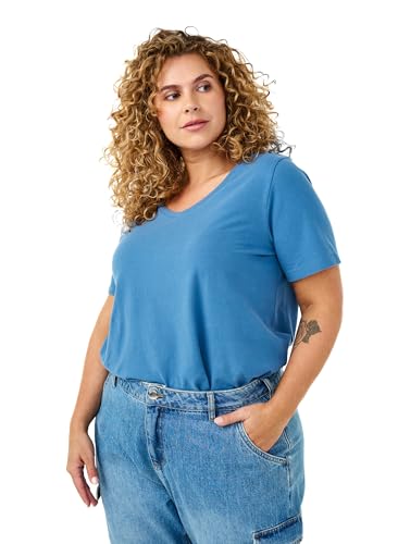 Zizzi Damen Große Größen T-Shirt Basic Baumwolle Kurzarm Kurze Ärmel Gr. Gr S Copen Blue von Zizzi