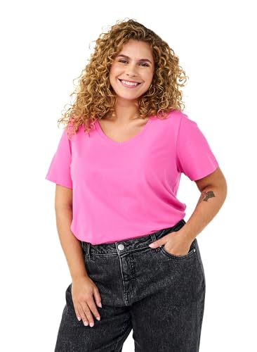 Zizzi Damen Große Größen T-Shirt Basic Baumwolle Kurzarm Kurze Ärmel Gr. Gr S Pink Power von Zizzi