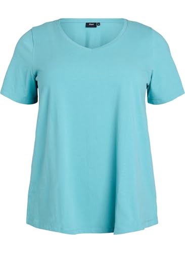 Zizzi Damen Große Größen T-Shirt Basic Baumwolle Kurzarm Kurze Ärmel Gr. Gr XL Bristol Blue von Zizzi