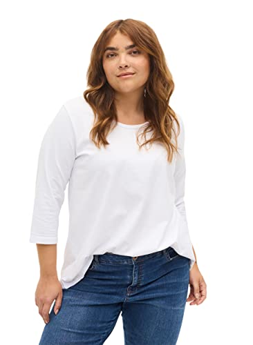 Zizzi Damen Große Größen T-Shirt Baumwolle 3/4-Ärmel Gr. 58-60 Bright White von Zizzi