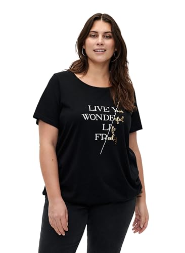 Zizzi Damen Große Größen T-Shirt Baumwolle Gummizug Print Gr 54-56 Black w. Live von Zizzi