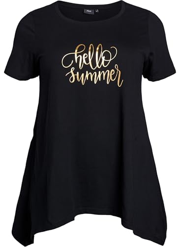Zizzi Damen Große Größen T-Shirt Baumwolle Rundhals A-Form Größe Gr M Black Hello Summer von Zizzi