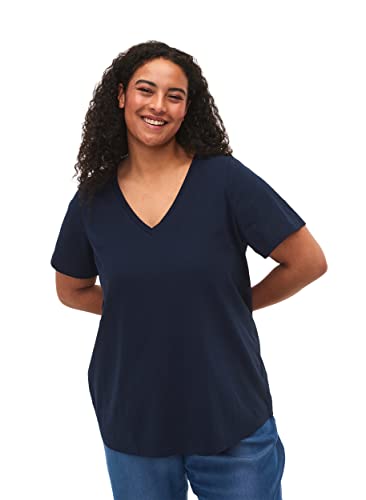Zizzi Damen Große Größen T-Shirt Baumwolle V-Ausschnitt Gr Gr S Navy Blazer von Zizzi