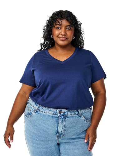 Zizzi Damen Große Größen T-Shirt Baumwolle V-Ausschnitt Größe Gr XL Naval Academy von Zizzi