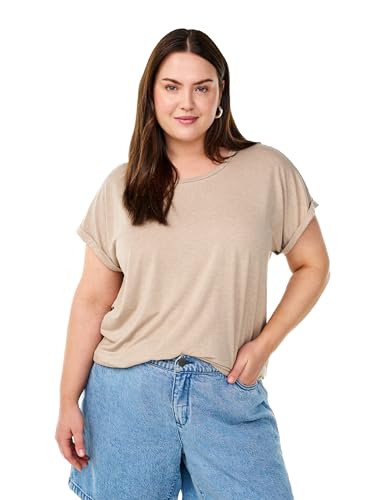 Zizzi Damen Große Größen T-Shirt Rundhals Viskose Größe Gr XL Fossil Mélange von Zizzi