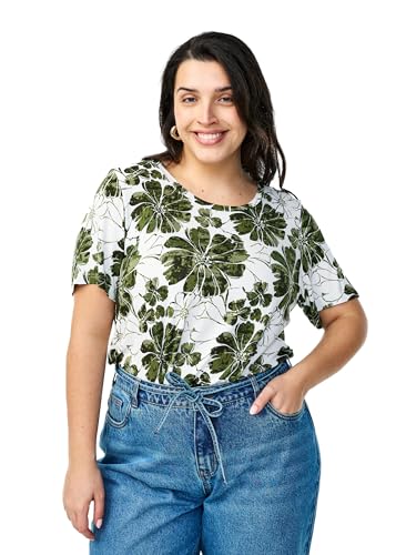 Zizzi Damen Große Größen T-Shirt Viskose Rundhals Print Größe Gr L Green Flower von Zizzi