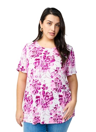 Zizzi Damen Große Größen T-Shirt Viskose Rundhals Print Größe Gr M Pink Flower von Zizzi