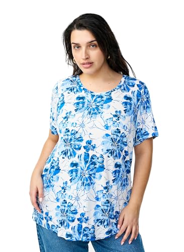 Zizzi Damen Große Größen T-Shirt Viskose Rundhals Print Größe Gr XL Blue Flower von Zizzi
