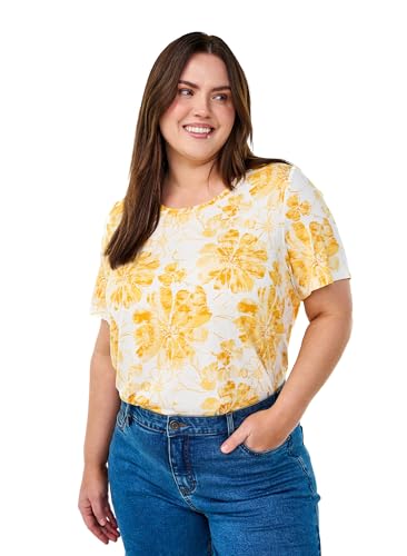 Zizzi Damen Große Größen T-Shirt Viskose Rundhals Print Größe Gr XL Yellow Flower von Zizzi