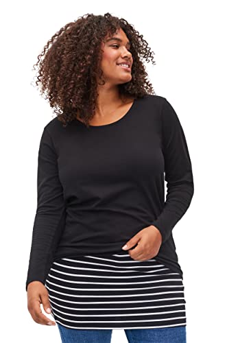 Zizzi Damen Große Größen Top Extender 2er Pack Bamwolle gr 62-64 Black/Black Stripe von Zizzi