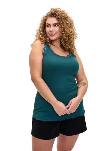 Zizzi Damen Große Größen Top Grippt Spitze Rundhals Gr 42-44 Deep Teal/Black von Zizzi