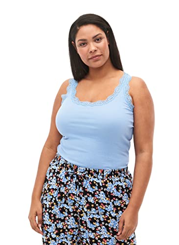 Zizzi Damen Große Größen Top Grippt Spitze Rundhals Gr 42-44 Snow W./Bel Air Blue von Zizzi