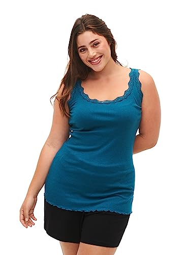 Zizzi Damen Große Größen Top Grippt Spitze Rundhals Gr 50-52 Blue Coral/Black von Zizzi