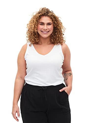 Zizzi Damen Große Größen Top RIPP V-Ausschnitt Basic Gr 42-44 Bright White von Zizzi