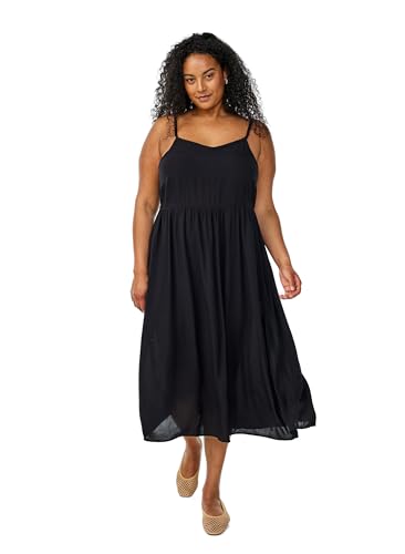 Zizzi Damen Große Größen Trägerkleid Midi Viskose Print Größe 42 60 Gr M Black von Zizzi