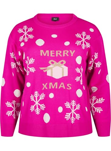 Zizzi Damen Große Größen Weihnachtsstrickbluse Rundhalsausschnitt Größe Gr M Pink Glow Comb von Zizzi