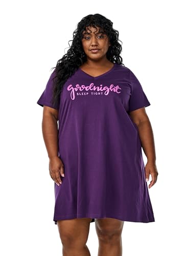 Zizzi Damen-Nachthemd in großen Größen aus Baumwolle, Kurze Ärmel, Größe Gr XL Purple P Goodnight Zizzi Damen-Nachthemd in großen Größen aus Baumwolle, Kurze Ärmel, Größe Gr XL Purple P Goodnight von Zizzi
