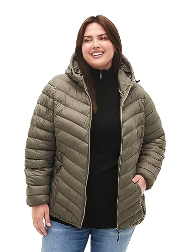 Zizzi Damen Plus Size Jacke mit Kapuze Taschen Gesteppt Größe Gr M (46/48) Bungee Cord Plus Size Damen Kleidung von Zizzi