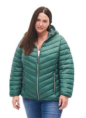 Zizzi Damen Plus Size Jacke mit Kapuze Taschen Gesteppt Größe Gr S (42/44) Mallard Green Plus Size Damen Kleidung von Zizzi