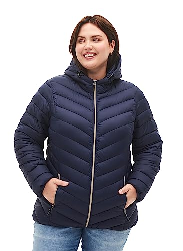 Zizzi Damen Plus Size Jacke mit Kapuze Taschen Gesteppt Größe Gr S (42/44) Navy Blazer Plus Size Damen Kleidung von Zizzi