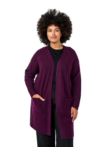 Zizzi Damen Strickjacke Strickwaren Taschen Größe Gr M Potent Purple Mel. von Zizzi