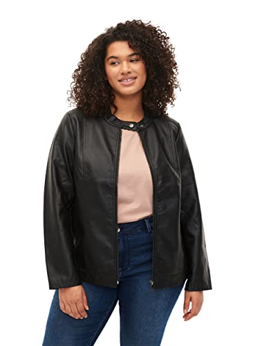 Zizzi Damen große Größen Lederjacke Taschen Reißverschluss Knopf Größe 44 Black von Zizzi