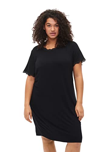 Zizzi Damen große Größen Nachthemd Viskose Kurze Ärmel Größe 46-48 Black von Zizzi