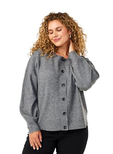 Zizzi Damen große Größen Strickjacke Strickwaren Knöpfe Wolle Größe Gr M Medium Grey Melange von Zizzi