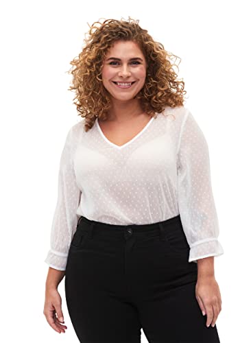 Zizzi Flash by Damen Große Größen Bluse 3/4-Ärmel V-Ausschnitt Gr 46-48 White von Zizzi