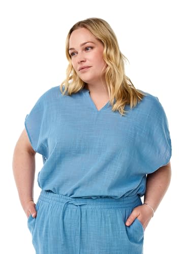Zizzi Flash by Damen Große Größen Bluse Cap Sleeves Baumwolle Größe 42 60 Gr L Faded Denim von Zizzi